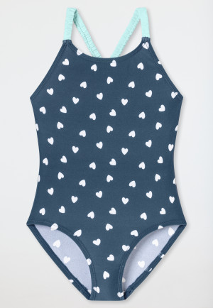Knitwear swimsuit recycled SPF40+ polka dots midnight blue - Aqua