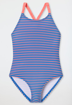 Swimsuit recycled knitwear SPF40+ stripes aqua - Aqua