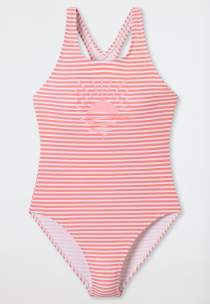 Costume da bagno tessuto a maglia LSF40+ scuola sport strisce rosa fuchsia - Ciano