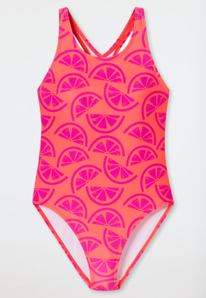 Badpak Gebreide stof SPF40+ schoolsport citroenen levendig rood - Aqua