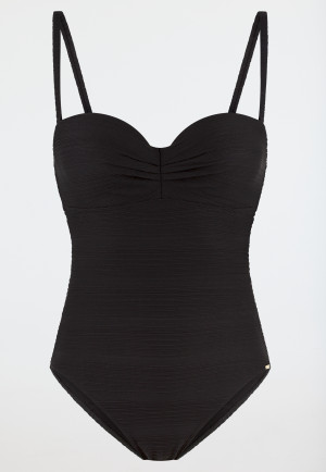 Swimsuit jersey recycled stripes black - aqua