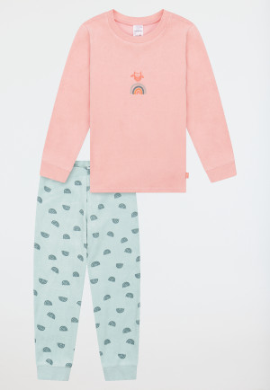 Pigiama lungo con polsini in spugna arcobaleno corallo - Nightwear