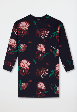 Nachthemd langarm Interlock Blumen nachtblau - Teens Nightwear