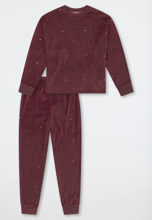 Pyjama lange velours manchetten sterren wijnrood - Teens Nightwear