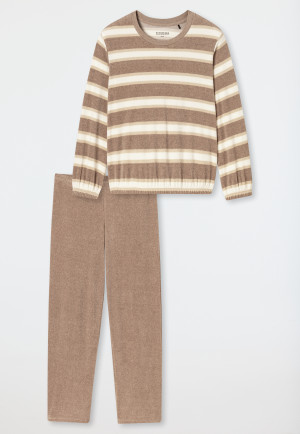 Long pyjamas terry towelling striping taupe mottled - Casual Essentials