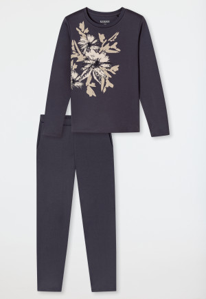Pyjamas long Interlock flowers graphite - Comfort Interlock