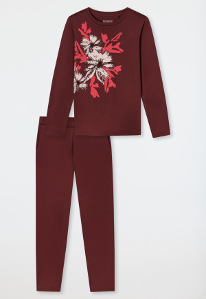 Schlafanzug lang Interlock Blumen burgund - Comfort Interlock