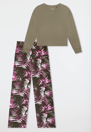 Pyjamas long interlock palm trees jade - Modern Nightwear