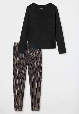 Pyjamas long interlock cuffs Ginkgo black - Modern Nightwear