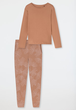 Schlafanzug lang Interlock Bündchen Ginkgo rost - Modern Nightwear