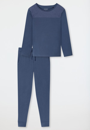 Pigiama lungo con ricamo blu denim - Casual Nightwear