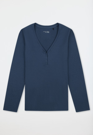 Shirt langarm Doppelripp Druckknöpfe deep blue - Mix+Relax