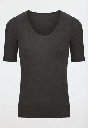 Shirt short sleeve v-neckline dark grey mottled - Premium Warming