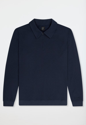 Sweatshirt long-sleeve polo collar zip fastener midnight blue - Mix+Relax