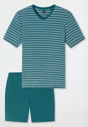 Schlafanzug kurz Ringel grün - Long Life Soft