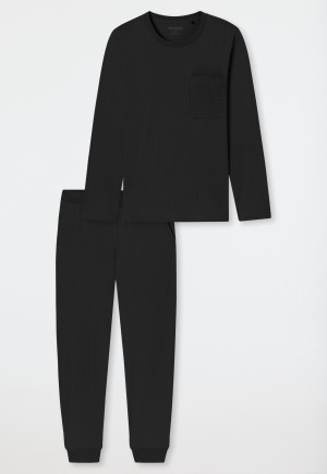 Schlafanzug lang Bündchen schwarz - Modern Nightwear