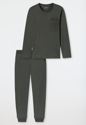 Schlafanzug lang Bündchen dunkelgrün - Modern Nightwear