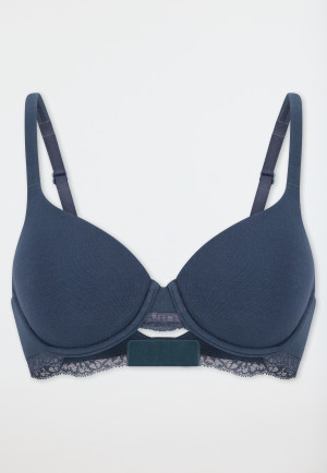 Bra with lace cups, deep blue - Unique Cotton