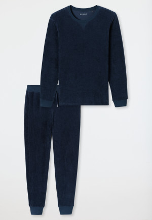 Pyjama lang velours manchetten in nachtblauw - selected! Premium Warming