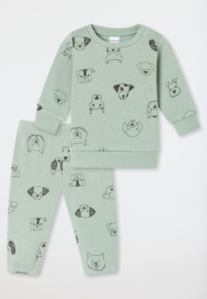 Babyanzug 2-teilig Sweatware Hunde oliv - Baby