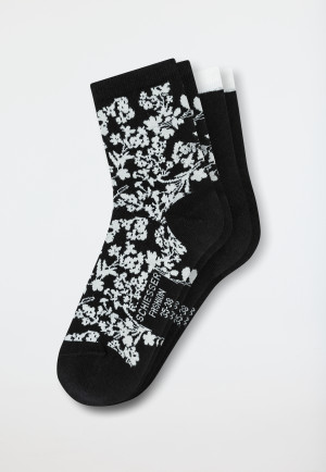 Damensocken 2er-Pack Organic Cotton Blumen schwarz - Fashion