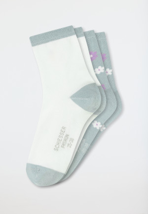 Women's Socks, 2-pack, Floral, Green/Cream - fashion