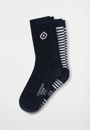 Damensocken 2er-Pack Organic Cotton Blume Ringel lila - Fashion