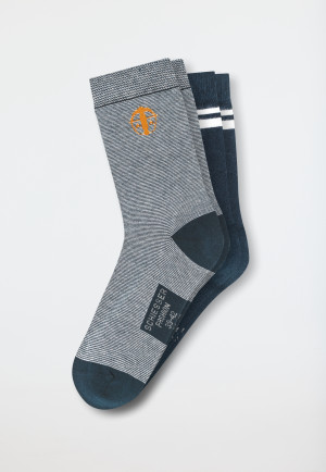 Chaussettes pour homme, lot de 2, bleu/gris rayé - « Fashion »