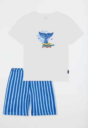 Schlafanzug kurz Wal Streifen off-white - Kids Nightwear