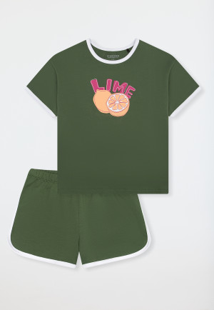 Schlafanzug kurz Sweatware Lime oliv - Teens Nightwear