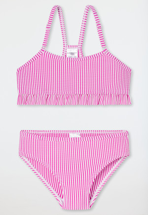Bikiniset seersucker strepen ruches fuchsia - Aqua