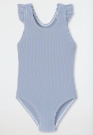 Badpak seersucker strepen ruches donkerblauw - aqua
