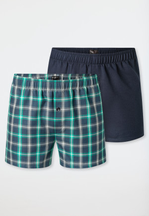 Boxershorts 2er-Pack Webware kariert gemustert blau/ grün - Boxershorts Multipacks