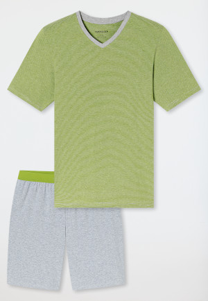 Short pyjamas striping V-neck grass green - 95/5