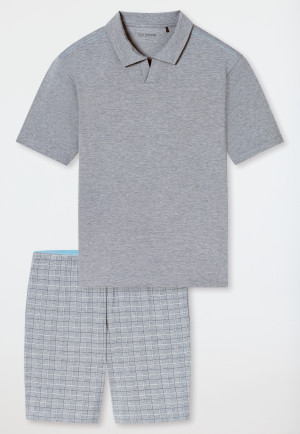 Pyjama court jacquard col polo amiral à carreaux - Selected premium