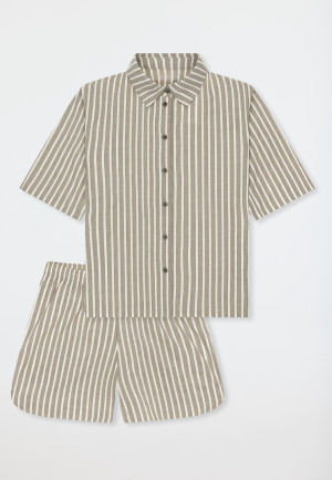 Pyjama korte geweven stof strepen olijf - selected! premium