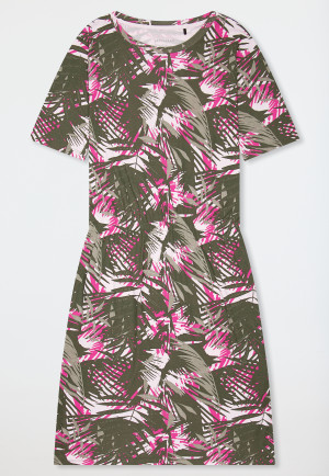 Nachthemd korte mouw interlock elastische tailleband palmbomen multicolor - Modern Nightwear