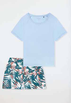 Schlafanzug kurz Palmen hellblau - Modern Nightwear