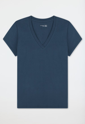 Short-Sleeve V-Neck Shirt, Deep Blue - Mix+ Relax