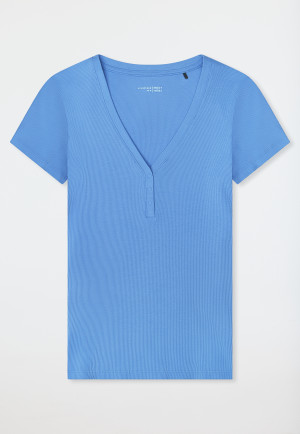 Shirt korte mouw dubbelrib drukknopen aqua - Mix+ Relax