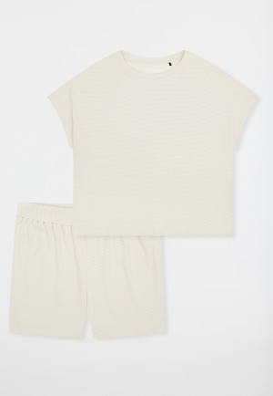 Korte fijnrib jacquard parelmoer pyjama - Casual Feel