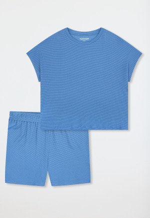 Pyjama korte fijnrib jacquard aqua - Casual Feel