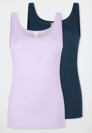 Top con spalline, confezione da 2, lillà/blu scuro - Modal Essentials
