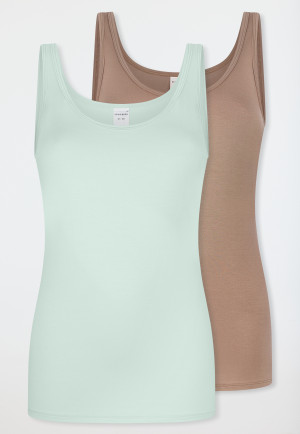 Top a spalline, confezione da 2, color nocciola/verde chiaro - Modal Essentials
