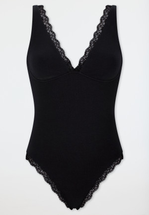 Soft Bra Body with Lace, Black - Unique Cotton