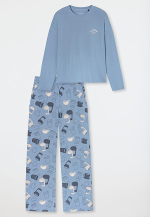 Long Pyjamas, Coffee, Grey-Blue - Casual Fashion