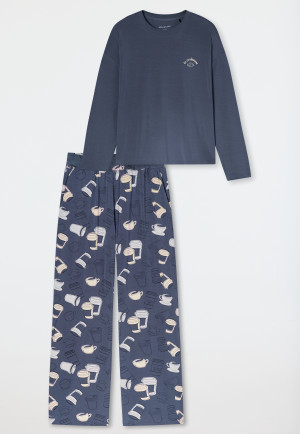 Long Pyjamas, Coffee, Blue-Grey - Casual Fashion
