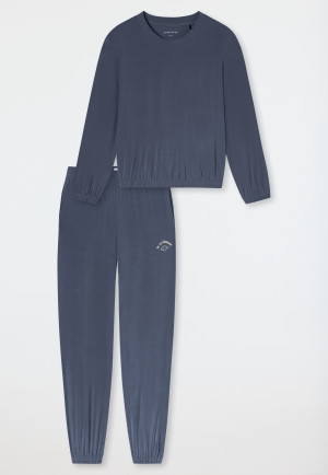 Long Pyjamas with Cuffs, Blue-Grey - Casual Fashion