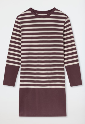 Camicia da notte a manica lunga a righe color cacao - Casual Nightwear