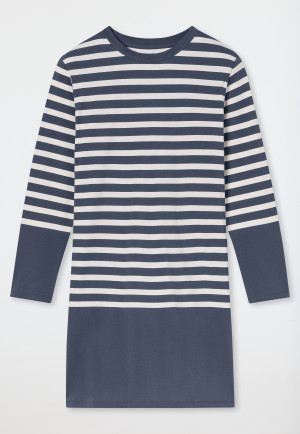 Camicia da notte a manica lunga a righe blu-grigio - Casual Nightwear